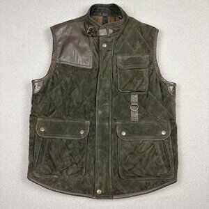 Cremieux Hunting Vest Men’s M Brown Leather Suede Quilted Full Zip Lined Pockets